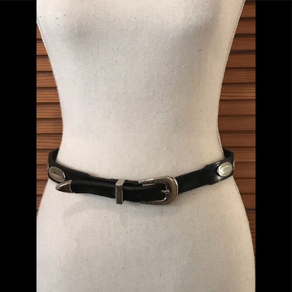 LEATHER BELT black with silver oval conchos main image 4